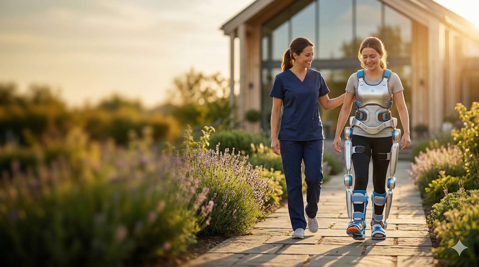 Patient walking with Cosmos exoskeleton